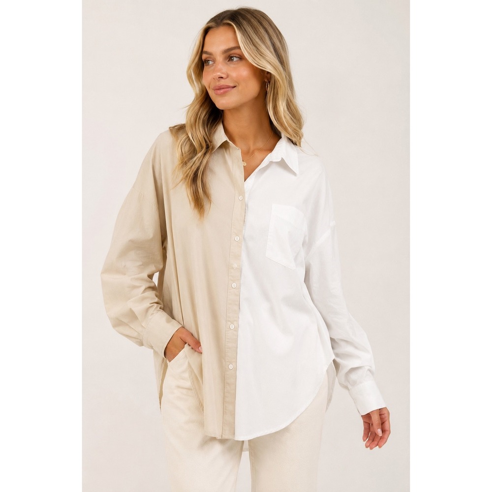 Maeve Anthropologie Colorblock Button Down Shirt XL Oversized Cotton Tunic
